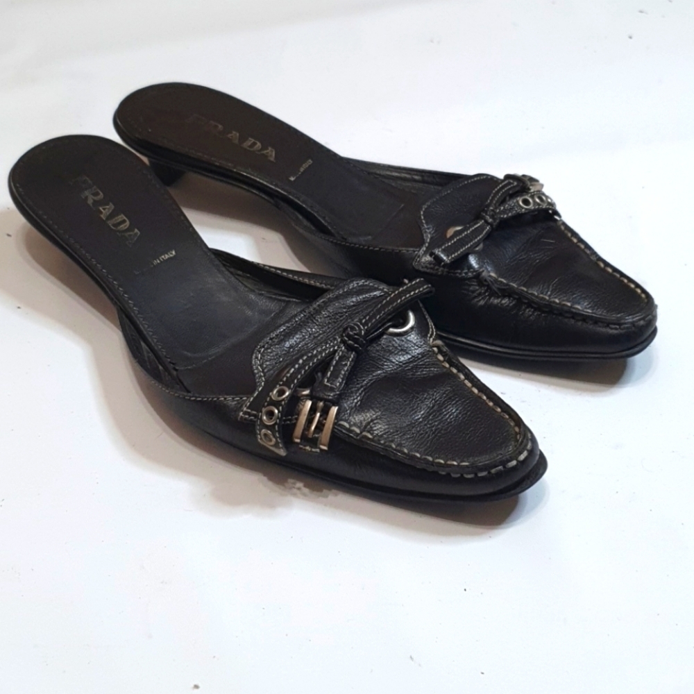 Prada Black Leather Mules